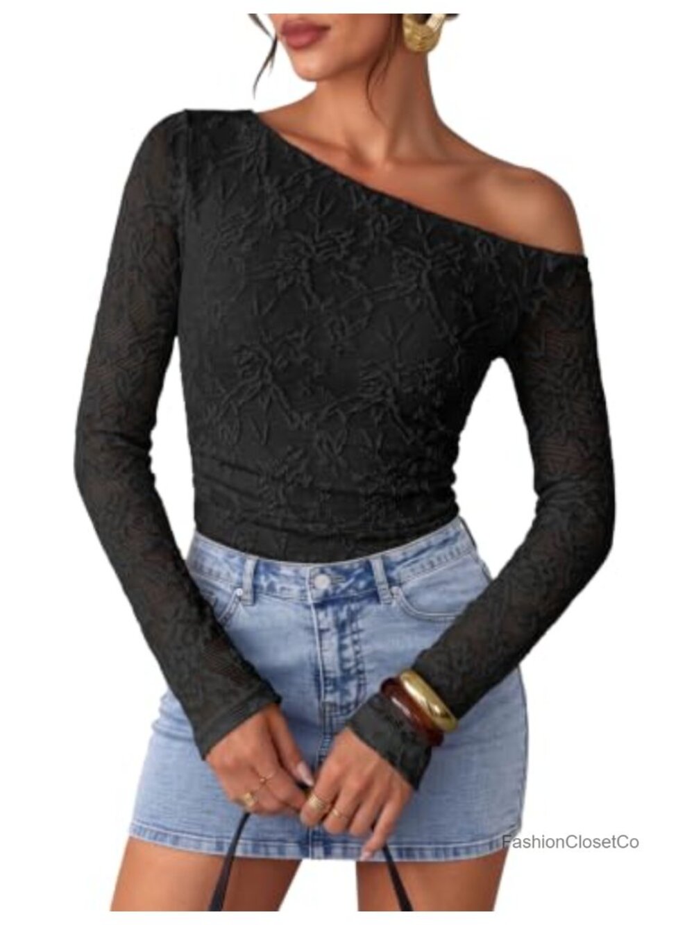 Off Shoulder Long Sleeve Lace Top for Women Going Out Dressy Y2K
